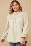 Ruffle Lined Smocked Yolk Long Sleeve Top