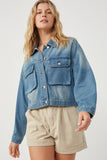 HY6241W Denim Plus Cargo Pocket Washed Denim Jacket Front