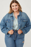 HY6241 Mid Denim Womens Cargo Pocket Washed Denim Jacket Editorial