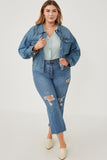 HY6241 Mid Denim Womens Cargo Pocket Washed Denim Jacket Front 2