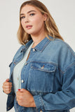 HY6241W Denim Plus Cargo Pocket Washed Denim Jacket Front