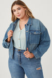 HY6241W Denim Plus Cargo Pocket Washed Denim Jacket Full Body