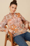 HY6243 Ivory Mix Womens Paisley Print Smock Detail Chiffon Top Pose