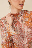 HY6243 Ivory Mix Womens Paisley Print Smock Detail Chiffon Top Detail