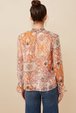 HY6243 Ivory Mix Womens Paisley Print Smock Detail Chiffon Top Back