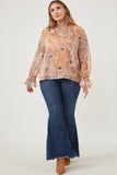 HY6243W Ivory Plus Paisley Print Smock Detail Chiffon Top Front