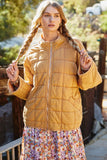 HY6261 TAUPE Womens Quilted Zip Up Padded Jacket Side