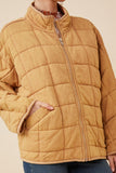 HY6261W TAUPE Plus Quilted Zip Up Padded Jacket Front