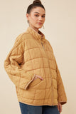 HY6261W TAUPE Plus Quilted Zip Up Padded Jacket Full Body