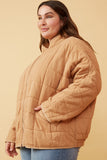 HY6261W TAUPE Plus Quilted Zip Up Padded Jacket Front