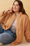 HY6261 TAUPE Womens Quilted Zip Up Padded Jacket Detail