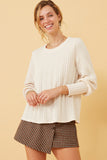 Long Cuff Cable Knit Pullover Top