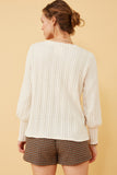 HY6290 Taupe Womens Long Cuff Cable Knit Pullover Top Side