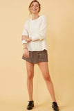 HY6290 Taupe Womens Long Cuff Cable Knit Pullover Top Back