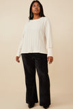 HY6290 Ivory Womens Long Cuff Cable Knit Pullover Top Front