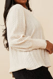 HY6290 Ivory Womens Long Cuff Cable Knit Pullover Top Alternate Gif