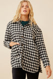 HY6311 Black Womens Houndstooth Front Pocket Button Detail Coat Side