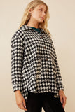 HY6311W Black Plus Houndstooth Front Pocket Button Detail Coat Front