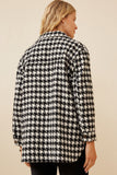 HY6311W Black Plus Houndstooth Front Pocket Button Detail Coat Full Body