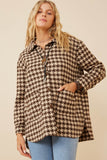 HY6311 Black Womens Houndstooth Front Pocket Button Detail Coat Front