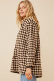 HY6311W Mocha Plus Houndstooth Front Pocket Button Detail Coat Front