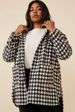 HY6311 Black Womens Houndstooth Front Pocket Button Detail Coat Front 2