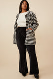 HY6311W Black Plus Houndstooth Front Pocket Button Detail Coat Side