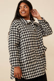 HY6311W Black Plus Houndstooth Front Pocket Button Detail Coat Back