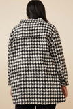 HY6311 Mocha Womens Houndstooth Front Pocket Button Detail Coat Front