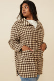 HY6311 Black Womens Houndstooth Front Pocket Button Detail Coat Front 2
