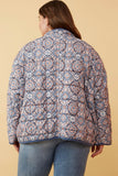 HY6334W BLUE Plus Antique Printed Quilted Padded Jacket Full Body
