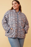 HY6334W BLUE Plus Antique Printed Quilted Padded Jacket Side