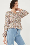 Floral Print Ruffled Smock Surplice Top