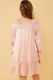 HY6371 BLUSH Womens Iridescent Ruffled Sweetheart Neck Dress Back