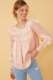 Iridescent Ruffled Smock Cuff Top