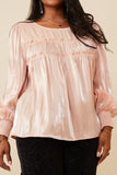 HY6372 Blush Womens Iridescent Ruffled Smock Cuff Top Detail