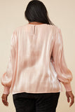 HY6372 Blush Womens Iridescent Ruffled Smock Cuff Top Back