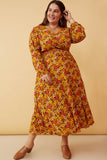 Floral Smocked Waist Long Sleeve Surplice Dress