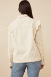 HY6429 Ivory Womens Ruffled Shoulder Twill Jacket Back