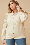 HY6429W IVORY Plus Ruffled Shoulder Twill Jacket Front