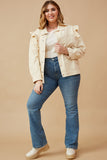 HY6429 Khaki Womens Ruffled Shoulder Twill Jacket Front