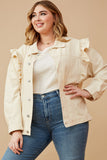 HY6429 Khaki Womens Ruffled Shoulder Twill Jacket Gif