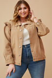 HY6429 Khaki Womens Ruffled Shoulder Twill Jacket Side