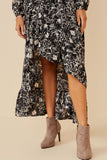 HY6514W Black Plus One Tone Floral Print Asymmetric Hem Maxi Dress Detail