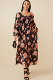 Romantic Floral Square Neck Peasant Smocked Dress