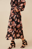 HY6516W BLACK Plus Romantic Floral Square Neck Peasant Smocked Dress Side