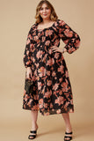 Romantic Floral Square Neck Peasant Smocked Dress