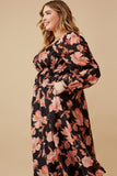 HY6516 Black Womens Romantic Floral Square Neck Peasant Smocked Dress Detail