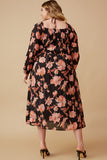 HY6516 Black Womens Romantic Floral Square Neck Peasant Smocked Dress Back