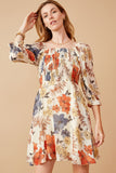 Textured Floral Smocked Square Neck Dress